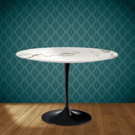 Eero Saarinen Tulpentisch H 74 Rund aus Keramik Aura 22 Hergestellt in Italien - Scharlachrot Viadurini