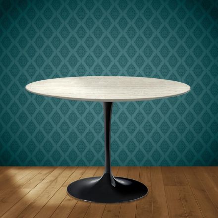 Eero Saarinen Tulip Tisch H 74 Rund aus Marmorio Keramik Hergestellt in Italien - Scharlachrot Viadurini