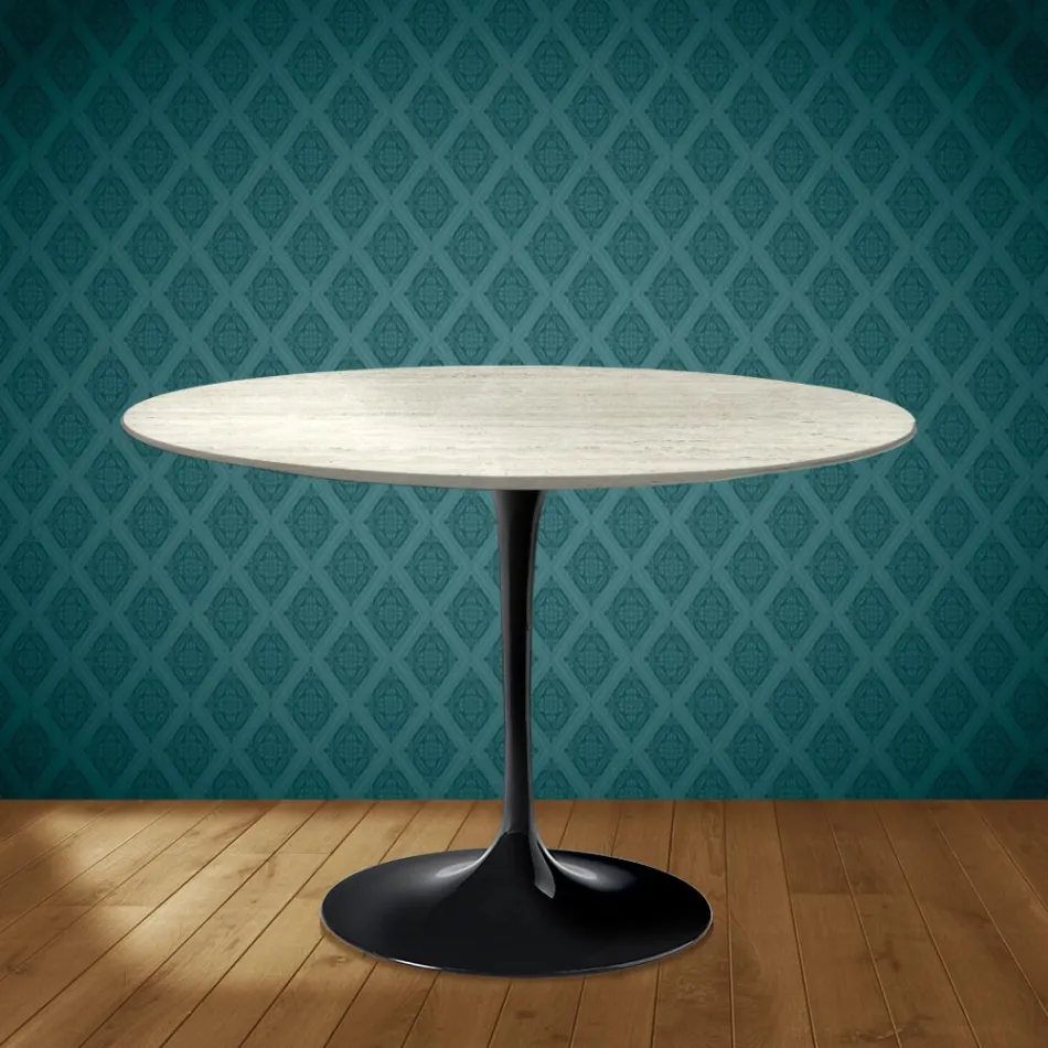 Eero Saarinen Tulip Tisch H 74 Rund aus Marmorio Keramik Hergestellt in Italien - Scharlachrot Viadurini