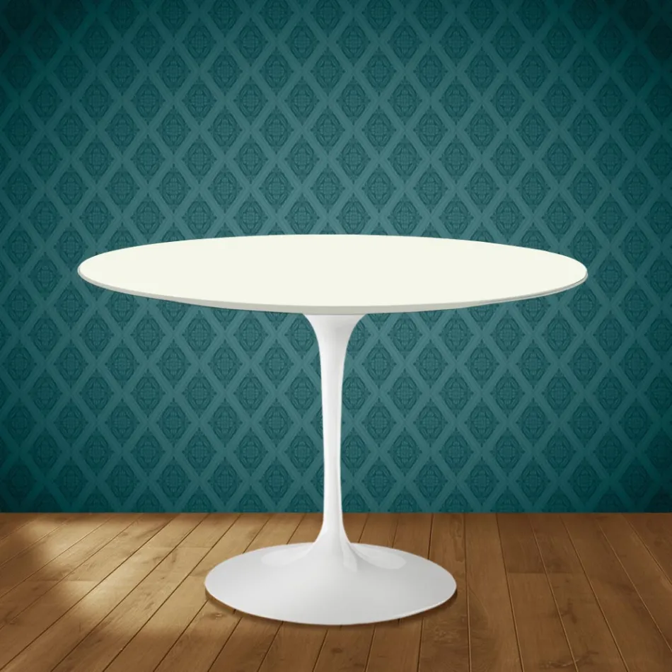 Eero Saarinen Tulpentisch H 74 Rund aus Moonè Keramik, hergestellt in Italien - Scharlachrot Viadurini