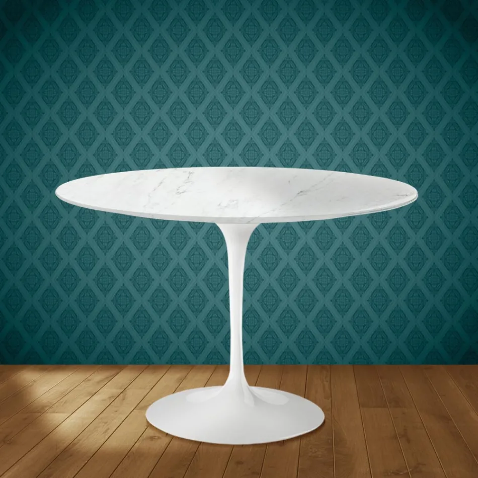 Eero Saarinen Tulpentisch H 74 Rund aus Salina-Keramik, hergestellt in Italien - Scharlachrot Viadurini