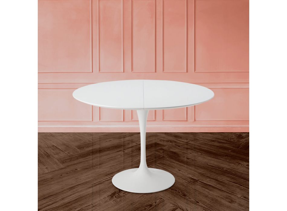 Tulip Saarinen H 73 Ausziehbarer Tisch aus weißem Flüssiglaminat, hergestellt in Italien – Scharlachrot Viadurini