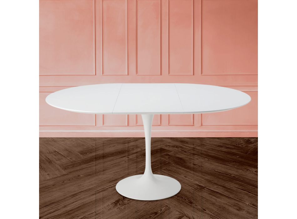 Tulip Saarinen H 73 Ausziehbarer Tisch aus weißem Flüssiglaminat, hergestellt in Italien – Scharlachrot Viadurini