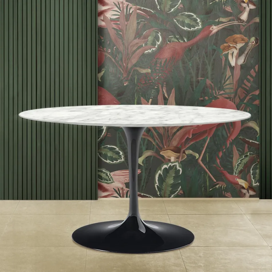 Tulpentisch Saarinen H 73 mit ovaler Platte aus Carrara-Marmor Made in Italy - Scharlachrot Viadurini