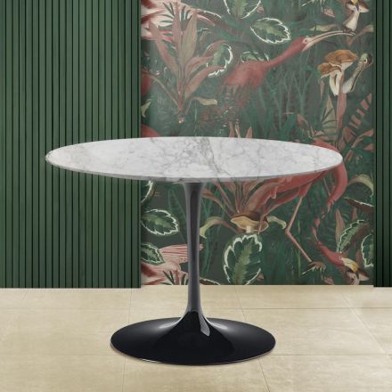 Tulip Saarinen Tisch H 73 mit runder Platte aus Arabescato-Marmor, hergestellt in Italien Viadurini