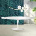 Saarinen Tulip Tisch H 74 cm ausziehbar in Florim Keramik Hochglanz Weiß - Scharlachrot