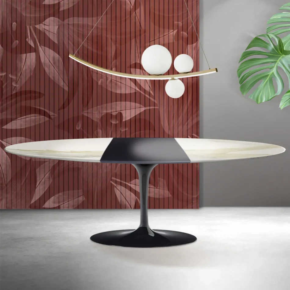 Saarinen Tulip Tisch H 74 cm ausziehbar in Florim Calacatta Gold Matt Keramik - Scharlachrot Viadurini