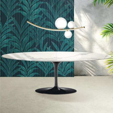 Saarinen Tulip Tisch H 74 cm ausziehbar in Florim Statuario Hochglanzkeramik - Scharlachrot Viadurini