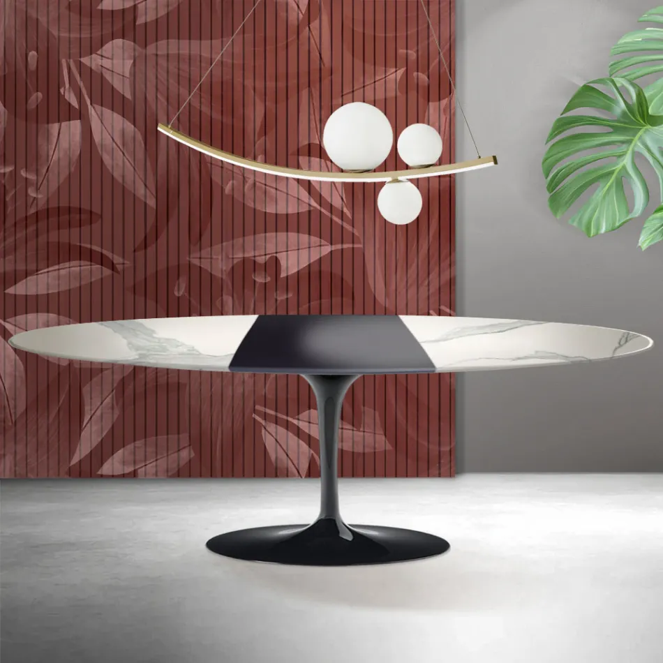 Saarinen Tulip Tisch H 74 cm ausziehbar in Florim Statuario Mattkeramik - Scharlachrot Viadurini