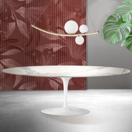 Saarinen Tulip Tisch H 74 cm ausziehbar in Florim Statuario Mattkeramik - Scharlachrot Viadurini