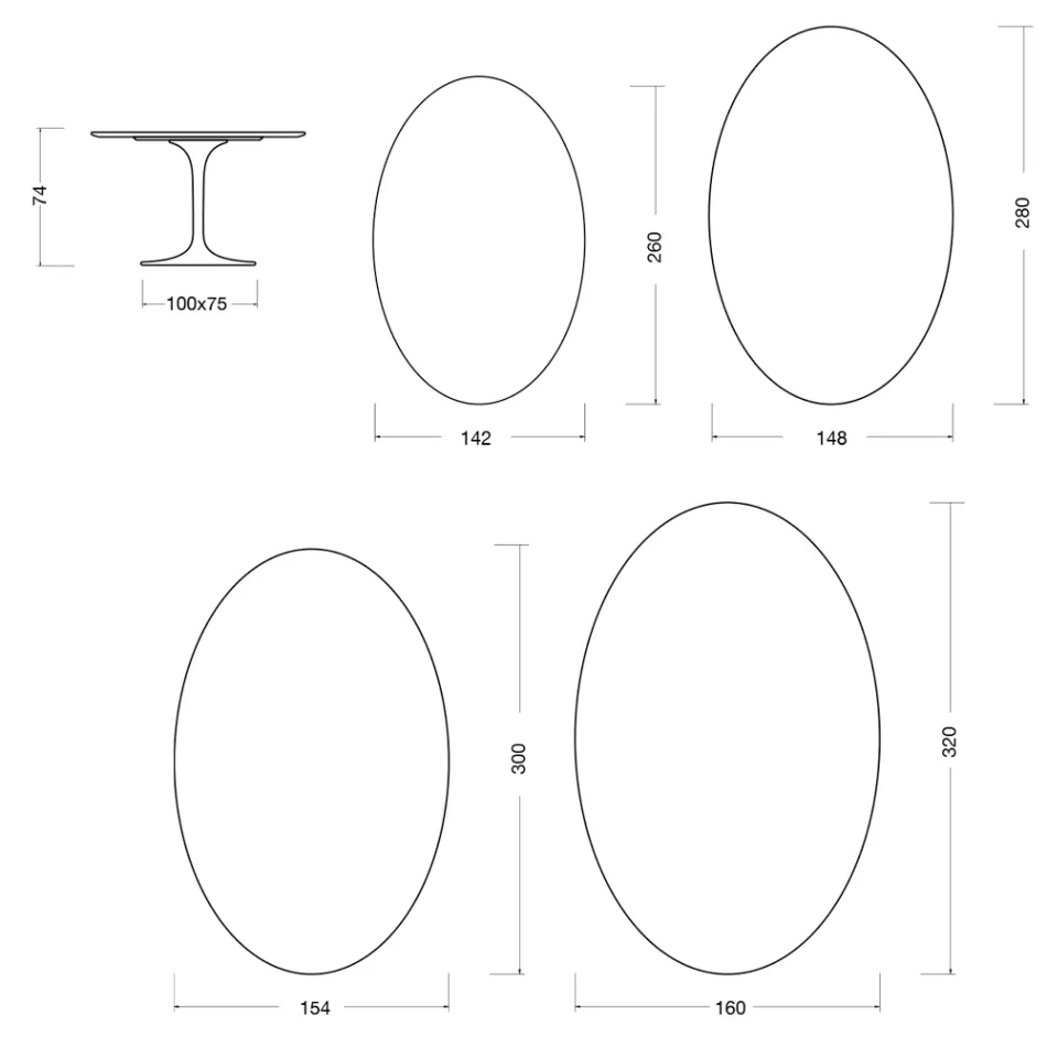 Saarinen Tulpentisch H 74 cm in Weiß Florim Keramik - Scharlachrot Viadurini