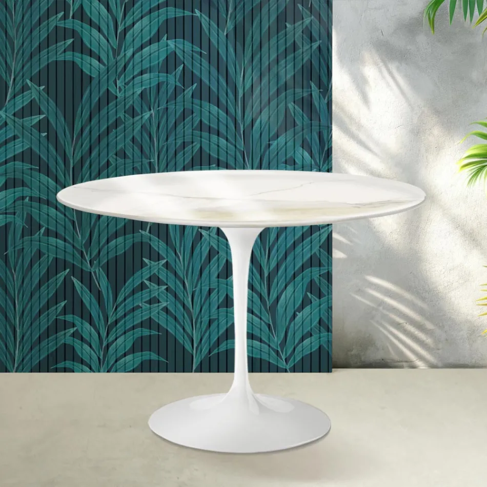Saarinen Tulip Tisch H 74 cm in Florim Calacatta Gold Glanzkeramik - Scharlachrot Viadurini