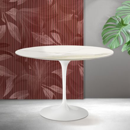 Saarinen Tulip Tisch H 74 cm in Florim Calacatta Gold Matt Keramik - Scharlachrot Viadurini