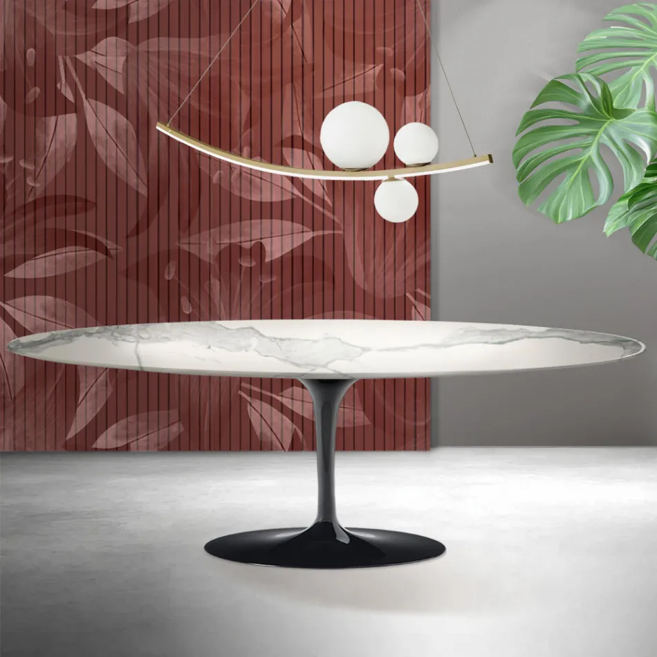 Saarinen Tulip Tisch H 74 cm in Matt Florim Statuario Ceramica – Scarlet Viadurini