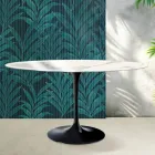 Saarinen Tulpentisch H 74 cm Rund in glänzender Statuario Florim Keramik - Scharlachrot Viadurini