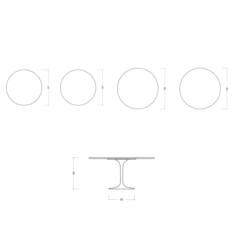 Saarinen Tulpentisch H 74 cm Rund in glänzender Statuario Florim Keramik - Scharlachrot Viadurini