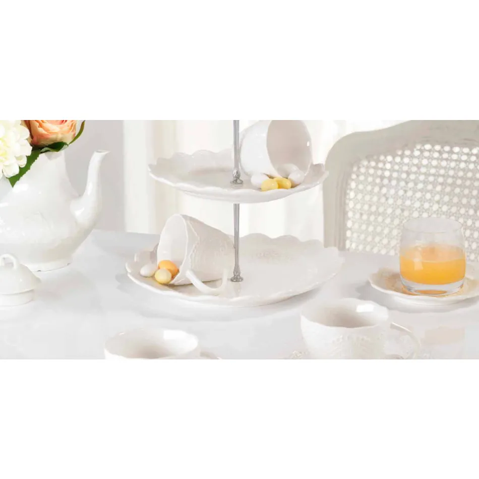 Teetassen aus weißem Porzellan 6 Stück Shabby Design - Rafiki Viadurini