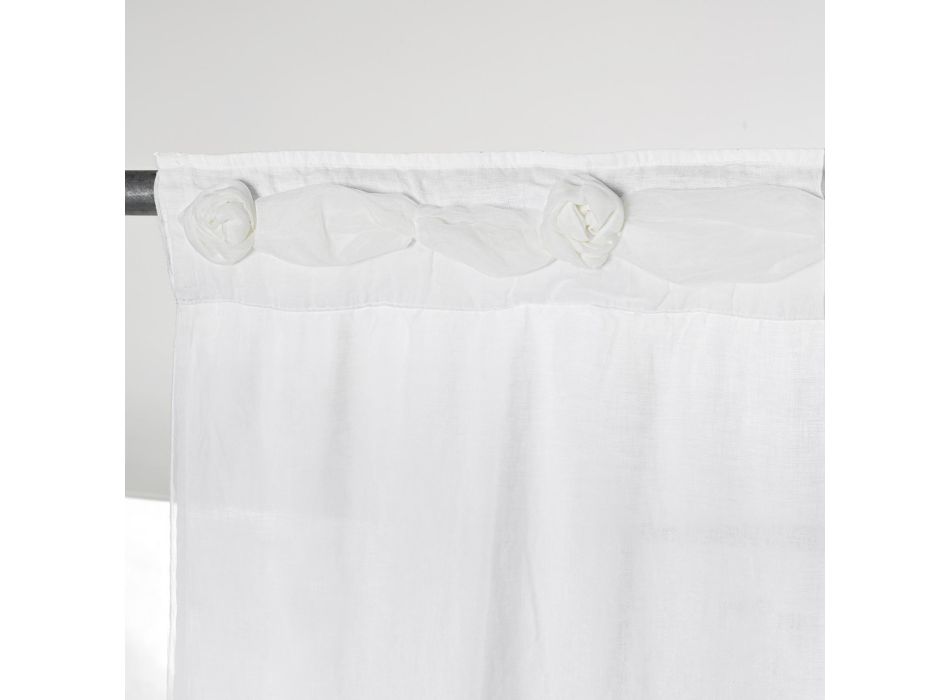Weißer Leinenvorhang mit Organza- und Shabby-Design-Stickerei, hergestellt in Italien – Marpessa Viadurini
