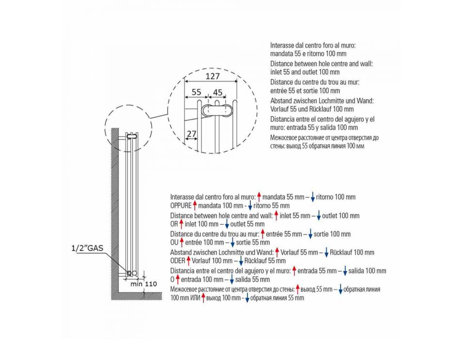 Hydraulischer Wandkühler Design Niedrig Modern Vertikal 1824 W - Picchio Viadurini