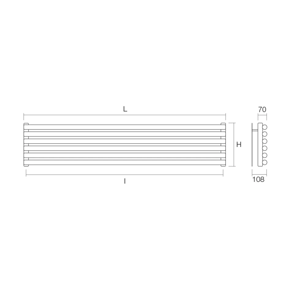 Hydraulischer Heizkörper mit vertikalen Kollektoren und horizontalen Rohren – zusammengesetzt Viadurini