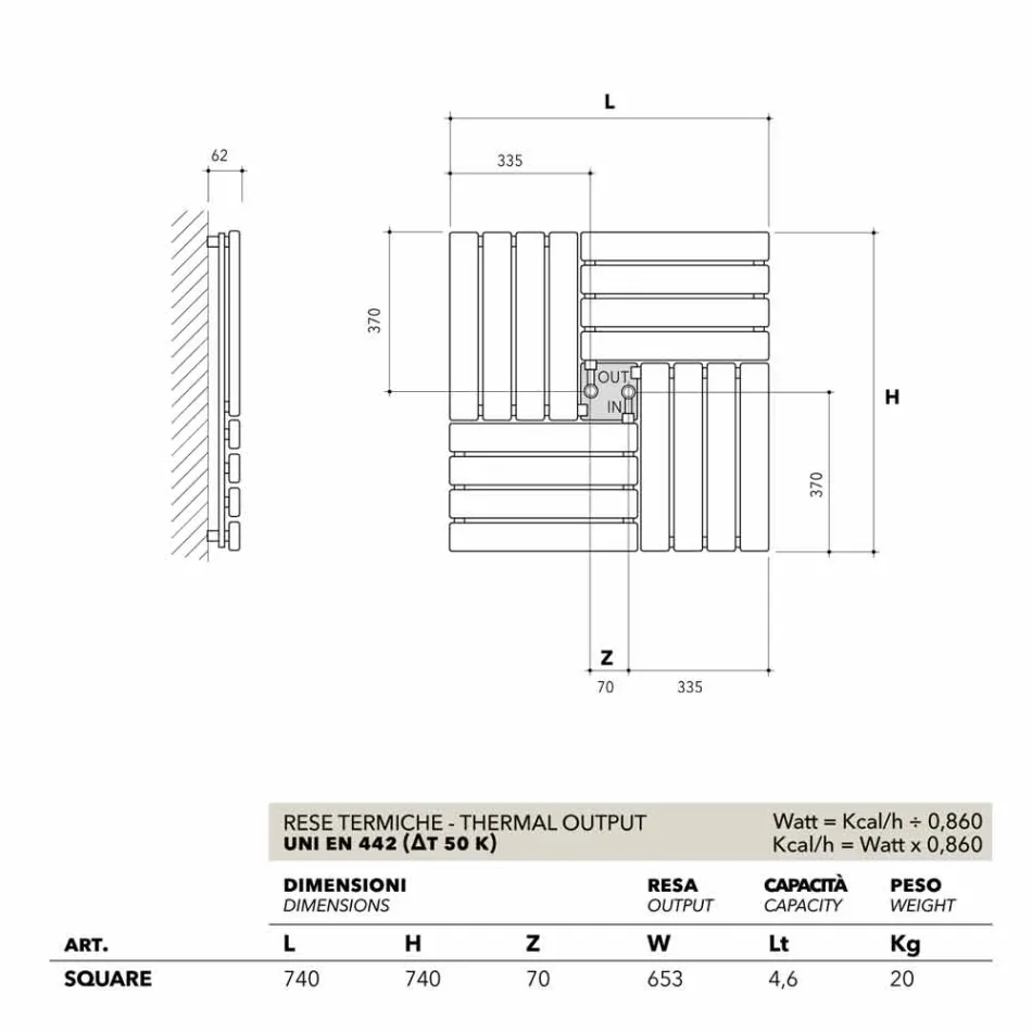 Termoarredo Hydraulik quadratisches Design aus italienischen Platz Scirocco H Viadurini