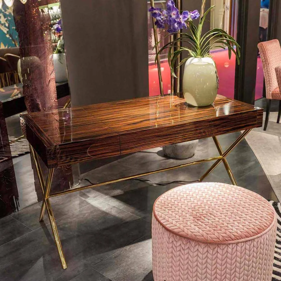 Moderner Schminktisch mit zu öffnender Platte aus poliertem Ebenholz Ada 3 Viadurini