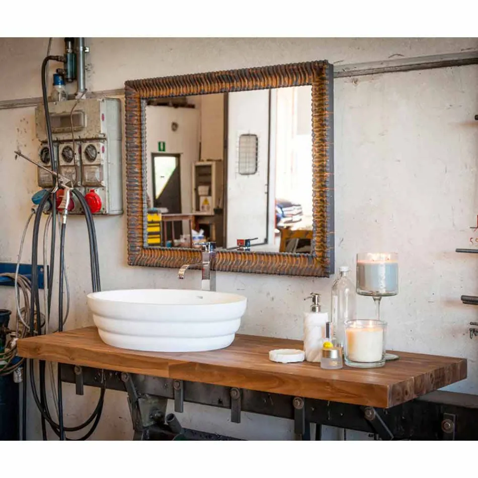 Aufsatzwaschtisch aus Norcia-Streifenteak Viadurini