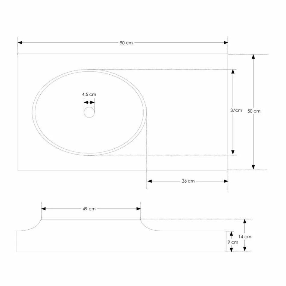 Aufgehängte Mineralwerkstoffplatte mit integriertem Arona-Spülbecken Viadurini