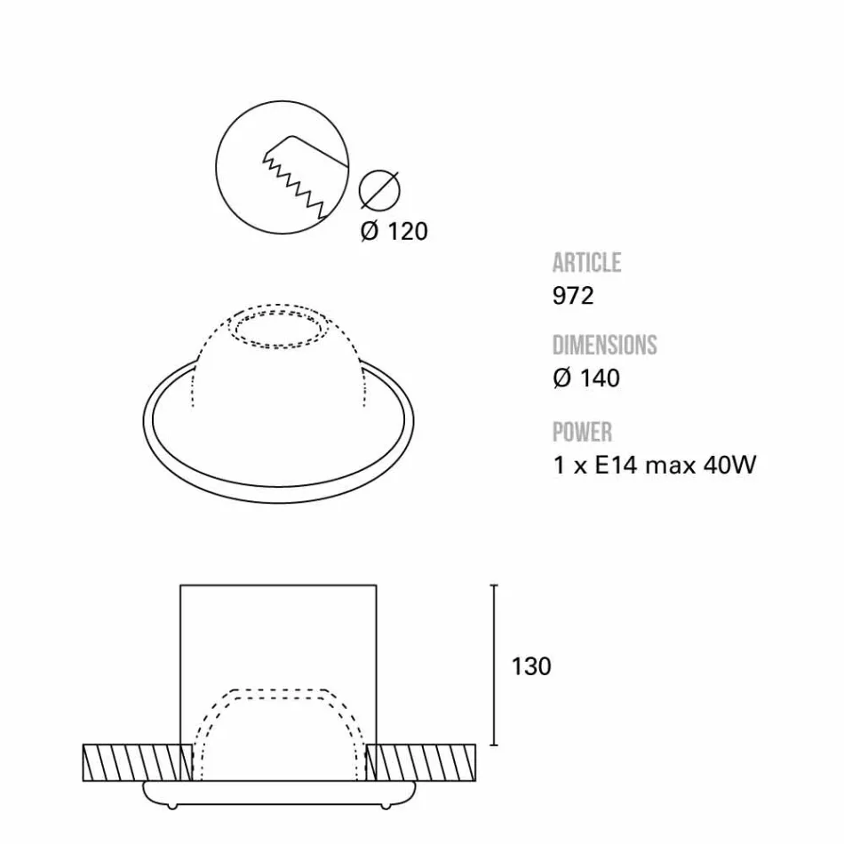TOSCOT Battersea Leuchtturms Einbaubohrung 14 cm in Toskana Hergestellt Viadurini