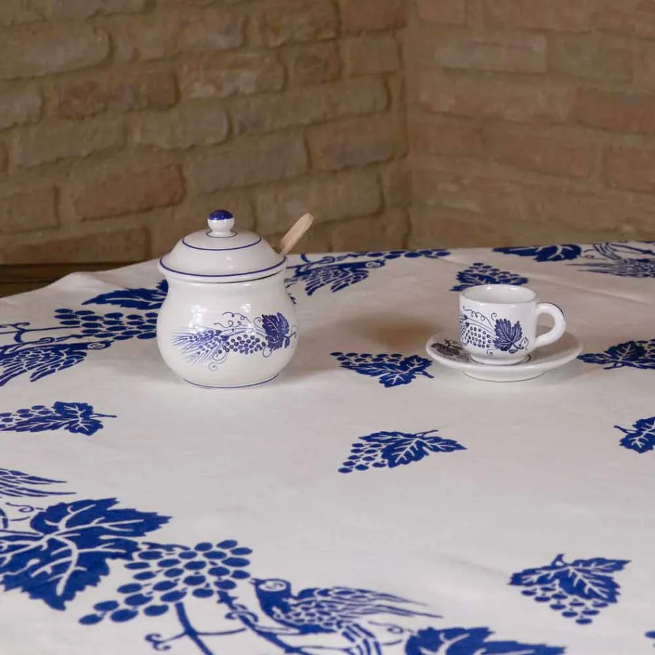 Hochkünstlerische Leinentischdecke mit italienischem Kunsthanddruck - Marken Viadurini