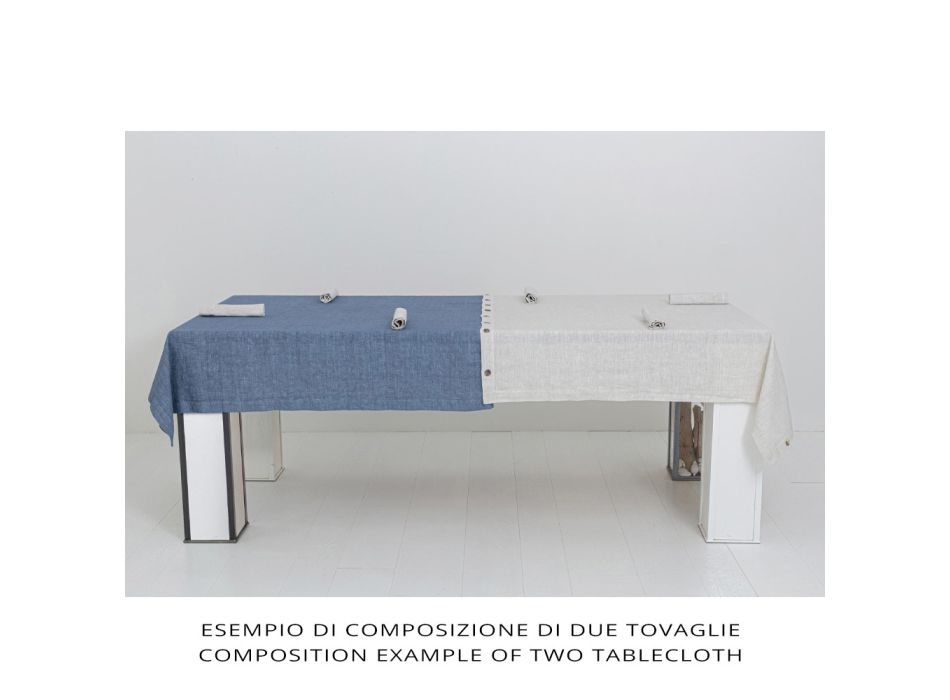 Luxuriöse modulare Tischdecke aus farbigem Leinen mit Knopflöchern und 12 Knöpfen – mediterran Viadurini