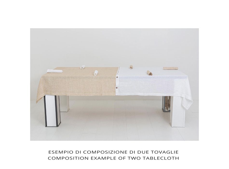 Luxuriöse modulare Tischdecke aus farbigem Leinen mit Knopflöchern und 12 Knöpfen – mediterran Viadurini