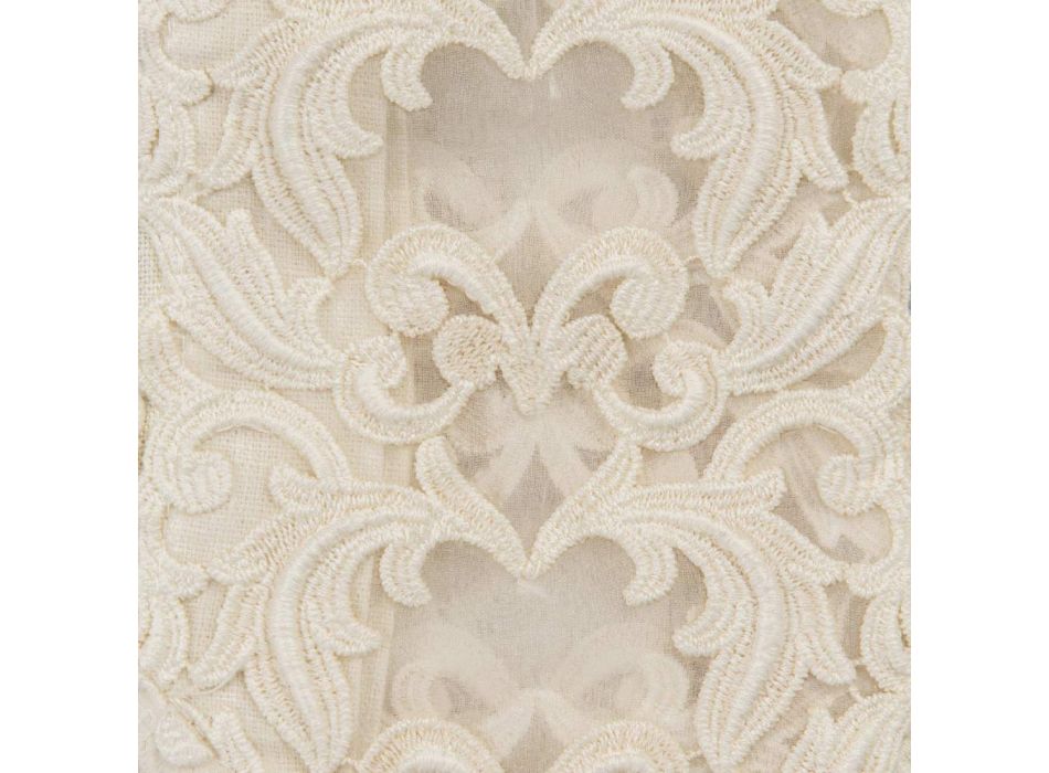 Beigefarbene quadratische Leinentischdecke mit handgefertigter, luxuriöser Farnese-Spitze – Kippel Viadurini