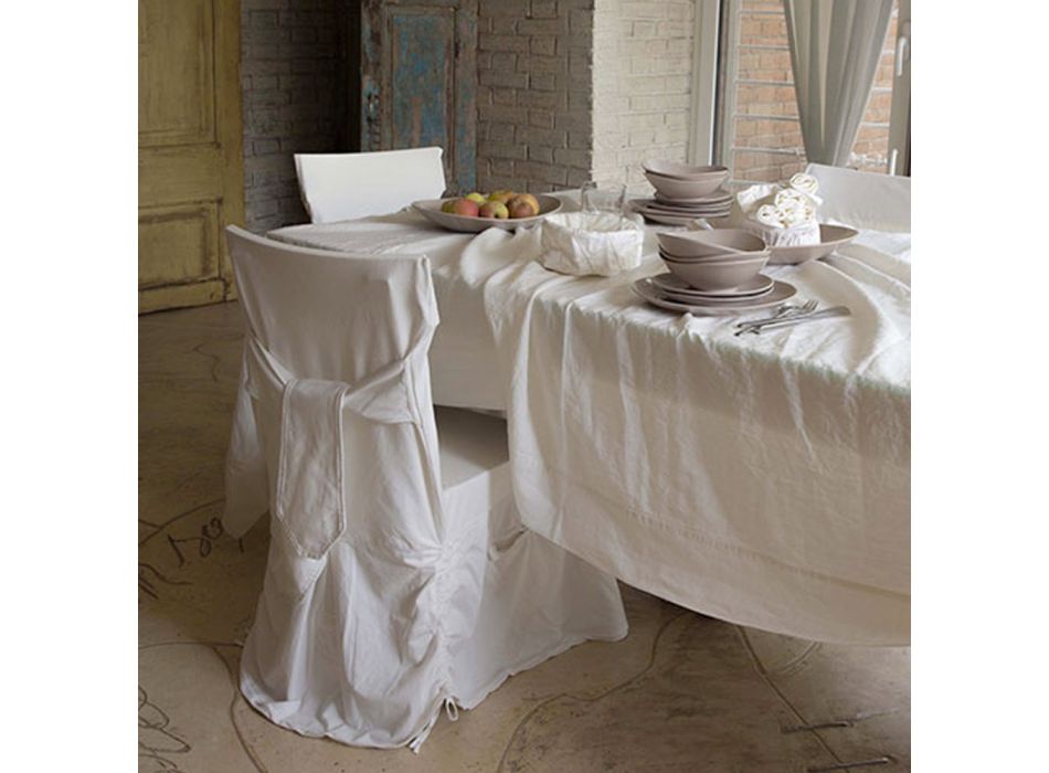 Große, schwere, rechteckige Tischdecke aus weißem Leinen mit gerahmten Kanten – Davinci Viadurini