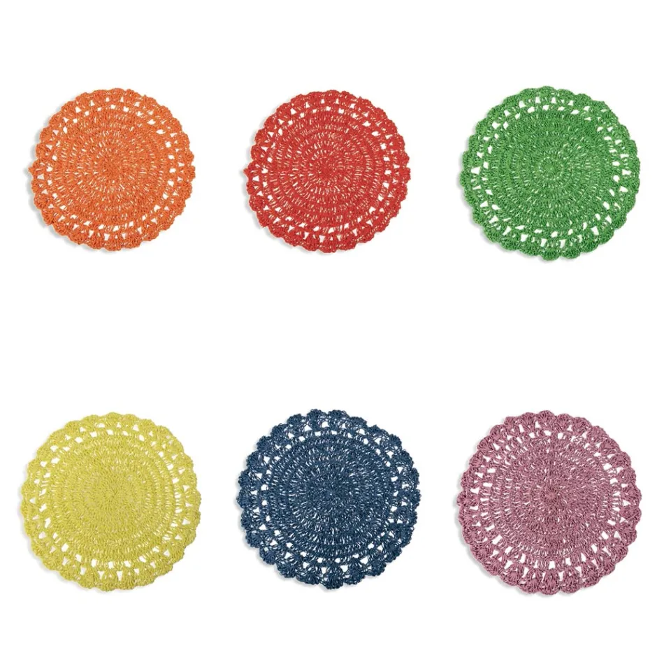 Rundes Tischset Gehäkeltes Tischset Verschiedene Farben 12 Stück - Punzolo Viadurini