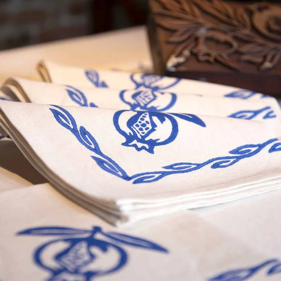 Serviette aus gemischtem Leinen mit Handabdruck Einzigartiges Stück Made in Italy - Marken Viadurini