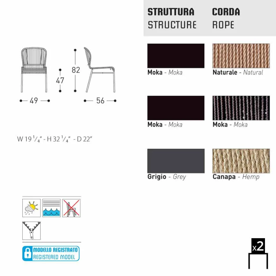 Varaschin Cricket im Freien Stuhl moderne von Hand, 2 Stück gewebt Viadurini