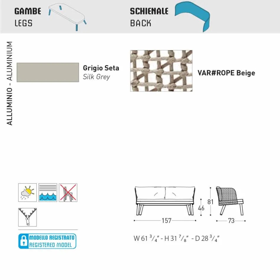 Varaschin Emma modernes zweisitziges gepolstertes Gartensofa Viadurini