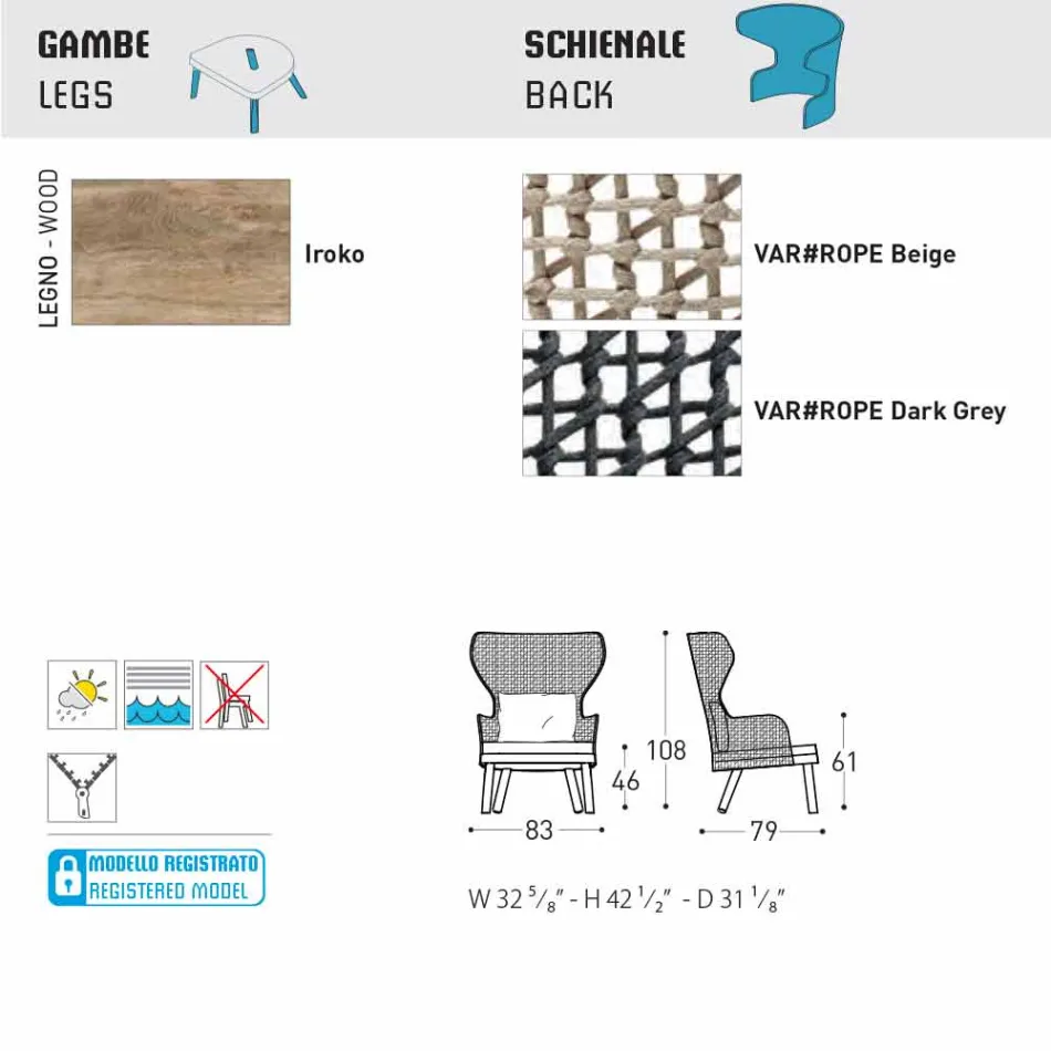 Varaschin Emma gepolsterter Außensessel mit modernem Design Viadurini
