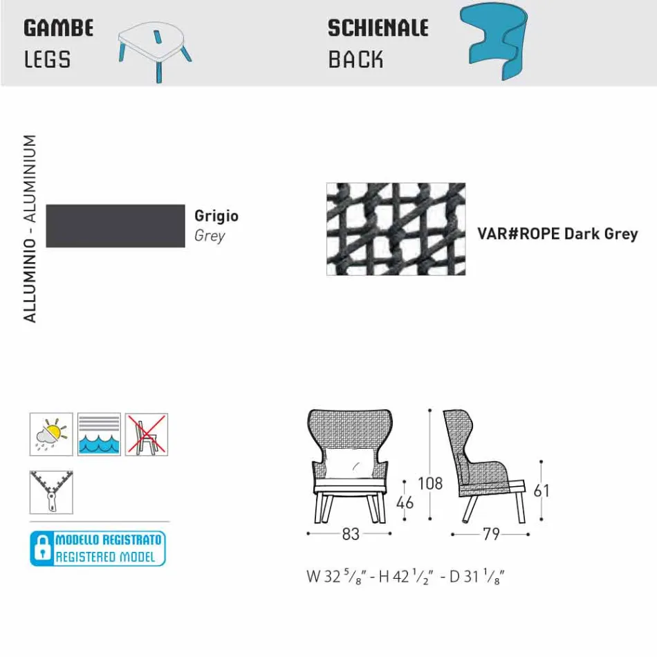 Moderner Outdoor-Sessel Varaschin Emma mit Kopfstütze aus Stoff Viadurini