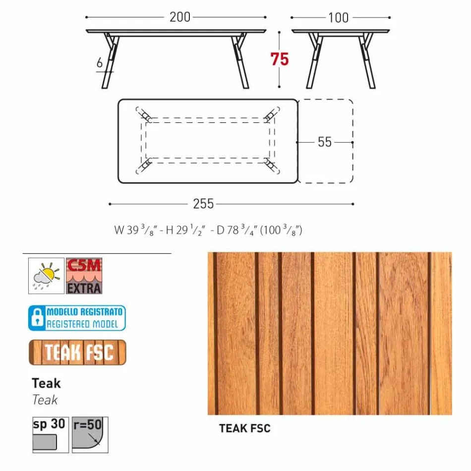 Varaschin Link-Garten Anschiebetisch mit Teakholz Beinen, H75 cm Viadurini