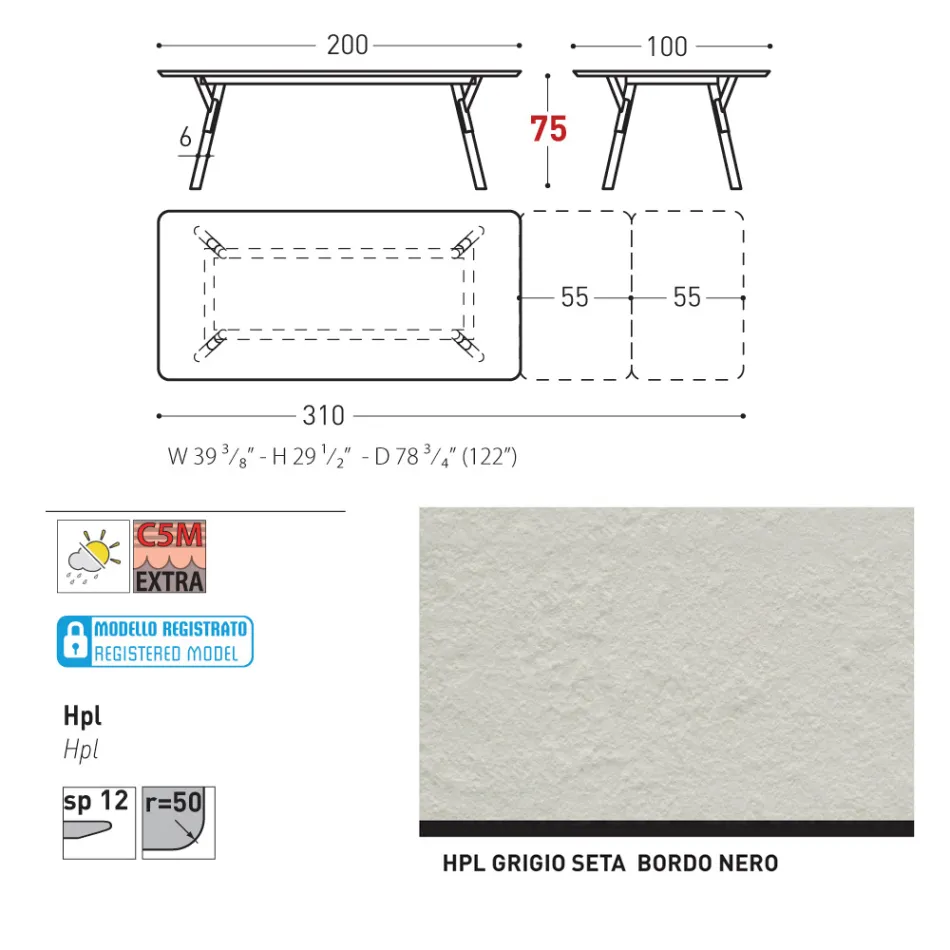Varaschin Link moderner ausziehbarer Gartentisch, H 73,2 cm Viadurini