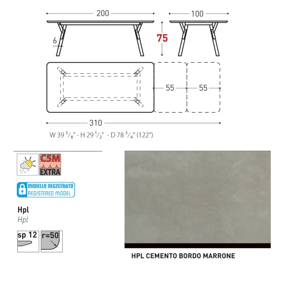 Varaschin Link moderner ausziehbarer Gartentisch, H 73,2 cm Viadurini