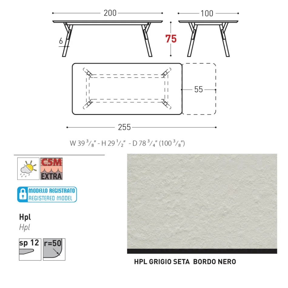 Varaschin Link moderner ausziehbarer Gartentisch, H 73,2 cm Viadurini