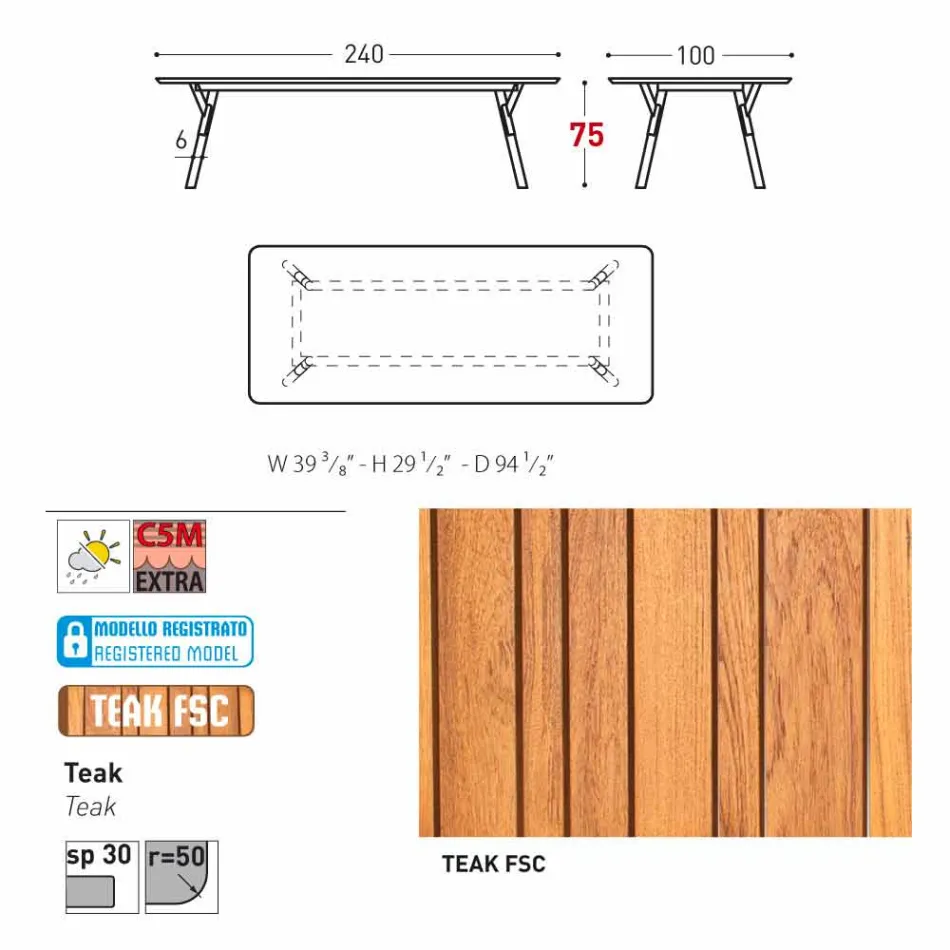 Varaschin Link-Teakholz Garten Esstisch H 75 cm Viadurini