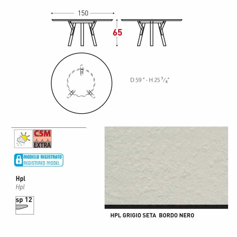 Varaschin Link Round Gartentisch mit Teak Beinen, H 65cm Viadurini