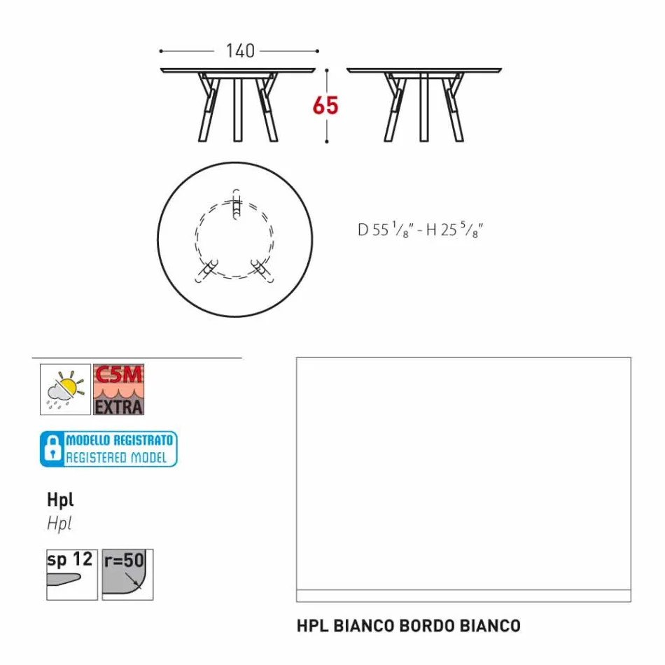 Varaschin Verbindungen Runder Tisch für Innen- / Außen-modernes Design, H 65 cm Viadurini
