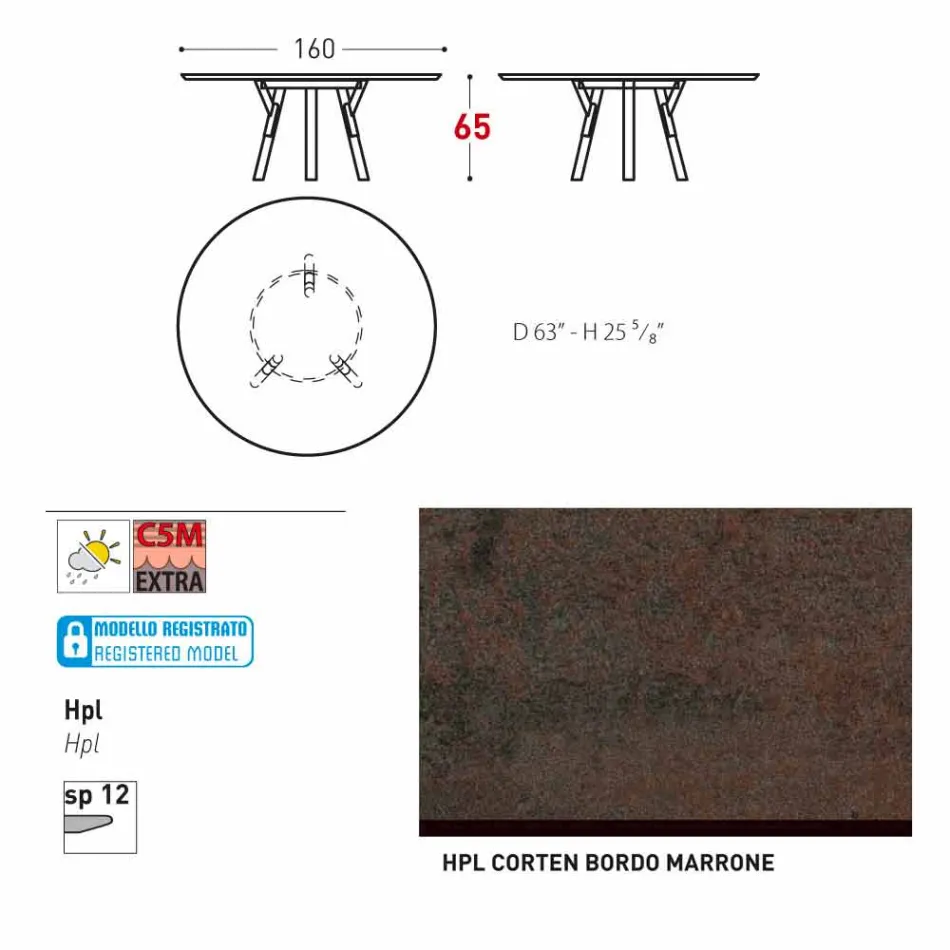 Varaschin Verbindungen Runder Tisch für Innen- / Außen-modernes Design, H 65 cm Viadurini