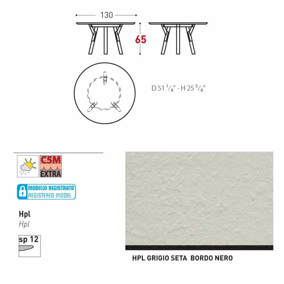 Varaschin Verbindungen Runder Tisch für Innen- / Außen-modernes Design, H 65 cm Viadurini