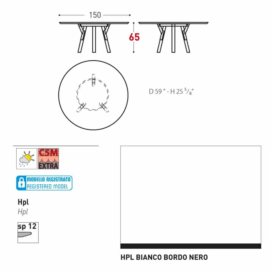 Varaschin Verbindungen Runder Tisch für Innen- / Außen-modernes Design, H 65 cm Viadurini